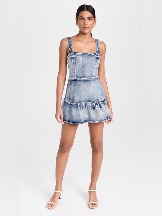 Amanda Uprichard Dresses & Skirts - Amanda Uprichard Piper Romper in Denim Mini Dress Square Neckline Stretch Jean